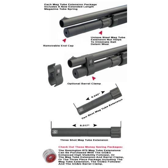 GG&G CANADA - MOSSBERG 590 MAGAZINE TUBE EXTENSIONS - Two Shot Mag Tube And Barrel Clamp
