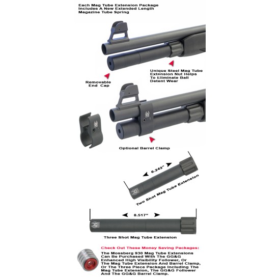 GG&G CANADA - MOSSBERG 930 MAGAZINE TUBE EXTENSIONS - Two Shot Mag Tube And Barrel Clamp