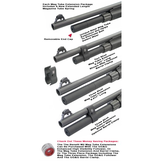 GG&G BENELLI M2 MAGAZINE TUBE EXTENSIONS - Three Shot Magazine Tube