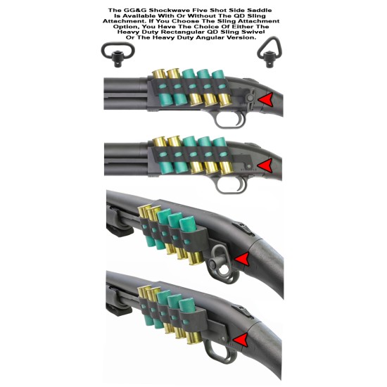 GG&G Side Saddle Shotshell Carrier Mossberg 590 Shockwave 12 Gauge 5-Round with Quick Detach Angular Sling Swivel Aluminum Black