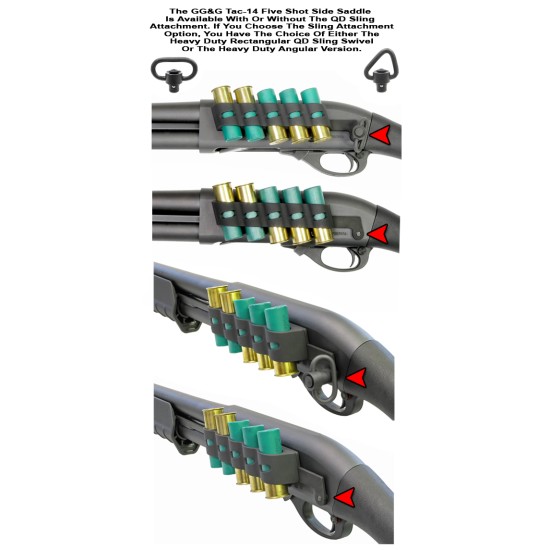 GG&G Side Saddle Shotshell Carrier Remington 870 Tac-14 12 Gauge 5-Round with Quick Detach Angular Sling Swivel Aluminum Black