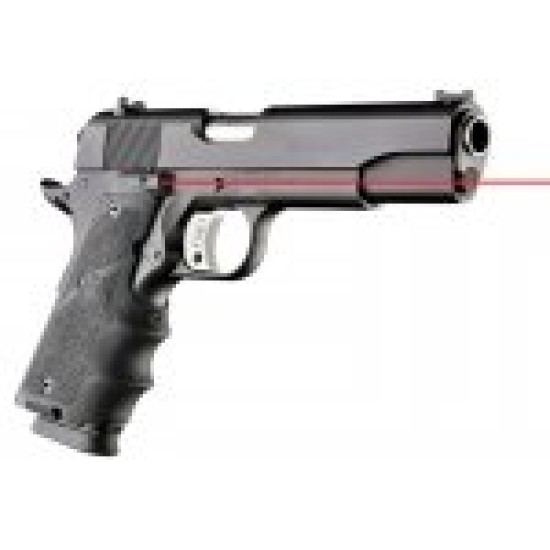 Hogue Canada - Laser Enhanced Grip Red Laser - Govt. Model Rubber Grip with Finger Grooves Black