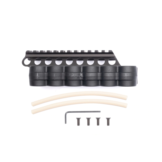 Mesa Tactical SureShell Polymer Carrier and Rail for Mossberg 500/590 (6-Shell, 12-GA, 4¾ in)